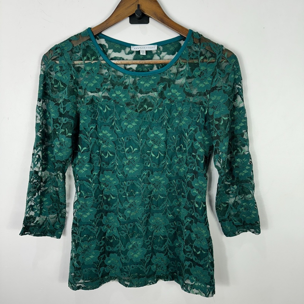 Annalee Hope Green Lace Blouse S Sheer Floral Fairy Boho Romantic Y2K Party Top